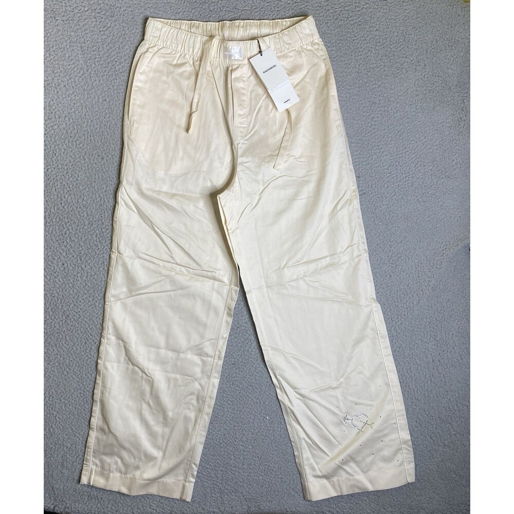 Magniberg Gala Pants Women Medium Pearl Ivory Drawstring Studded Yoga Casual NWT